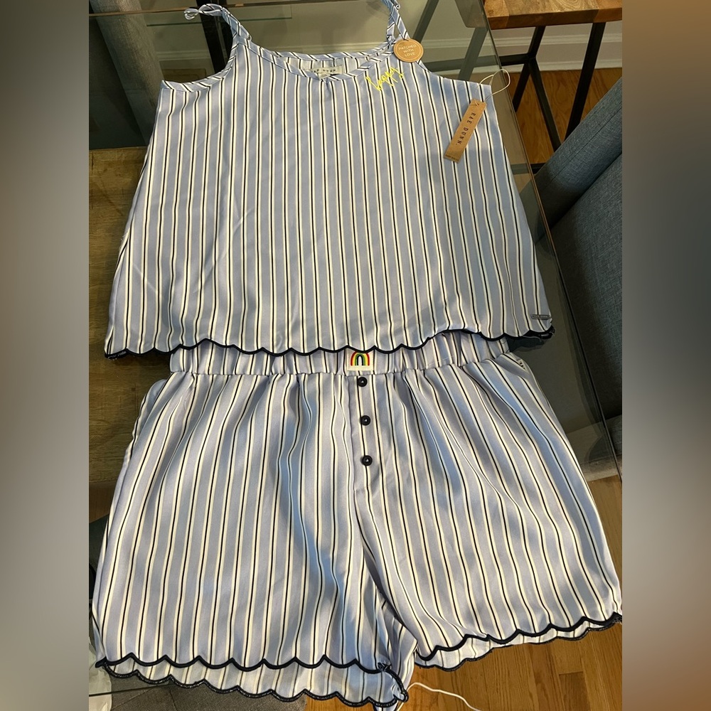 Rae Dunn Blue and White Striped Top & shorts pajama set or lounge